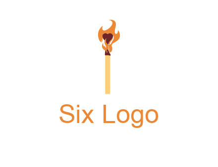 heart inside the abstract fire with match stick logo