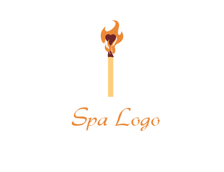 heart inside the abstract fire with match stick logo