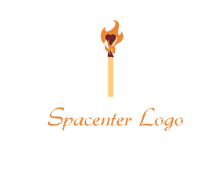 heart inside the abstract fire with match stick logo