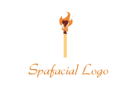heart inside the abstract fire with match stick logo