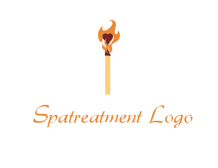heart inside the abstract fire with match stick logo