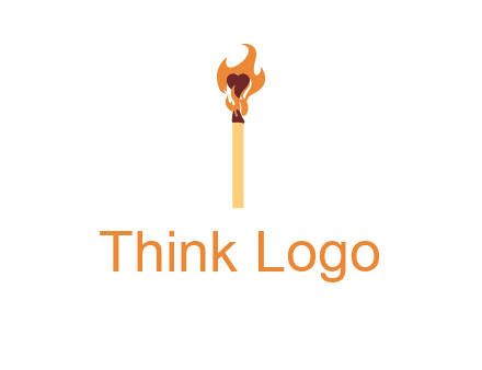heart inside the abstract fire with match stick logo