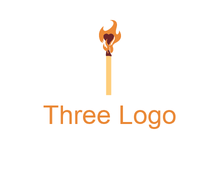 heart inside the abstract fire with match stick logo