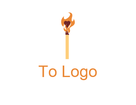 heart inside the abstract fire with match stick logo