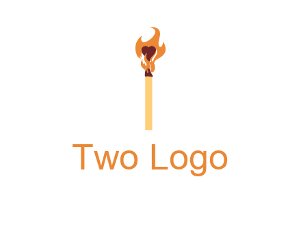 heart inside the abstract fire with match stick logo