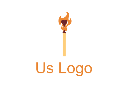 heart inside the abstract fire with match stick logo