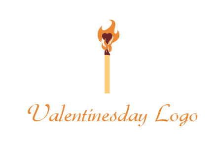 heart inside the abstract fire with match stick logo