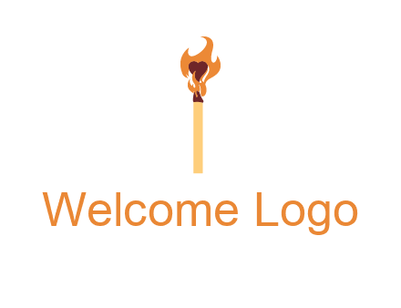 heart inside the abstract fire with match stick logo