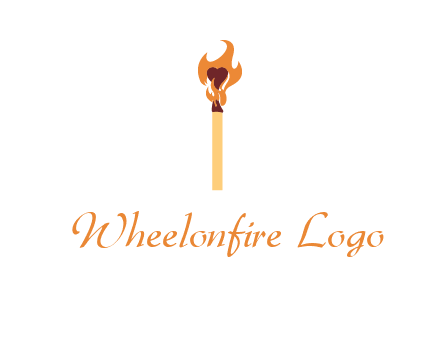 heart inside the abstract fire with match stick logo