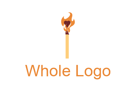 heart inside the abstract fire with match stick logo