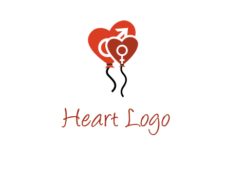 male and female icon inside the heart balloons logo