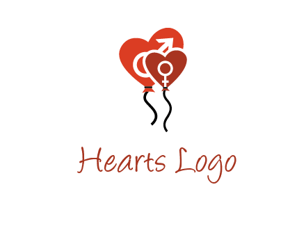 male and female icon inside the heart balloons logo