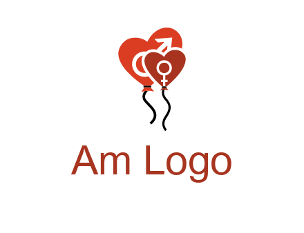 male and female icon inside the heart balloons logo