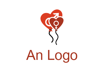 male and female icon inside the heart balloons logo