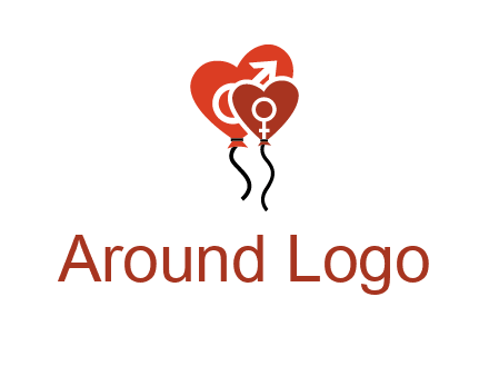 male and female icon inside the heart balloons logo