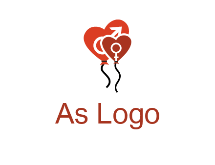 male and female icon inside the heart balloons logo