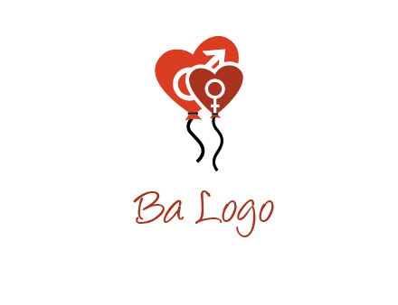 male and female icon inside the heart balloons logo