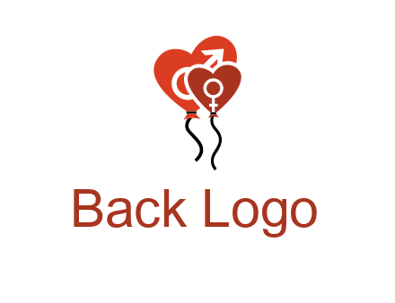 male and female icon inside the heart balloons logo