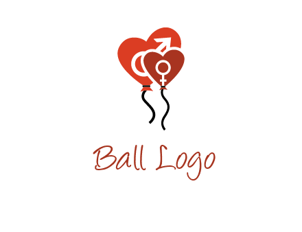 male and female icon inside the heart balloons logo