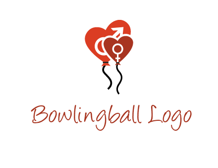 male and female icon inside the heart balloons logo