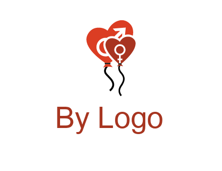 male and female icon inside the heart balloons logo