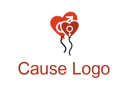 male and female icon inside the heart balloons logo
