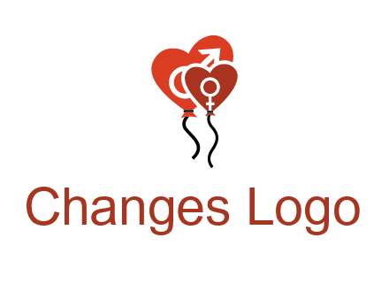 male and female icon inside the heart balloons logo
