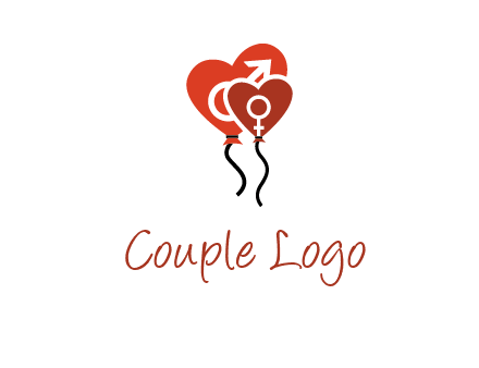 male and female icon inside the heart balloons logo