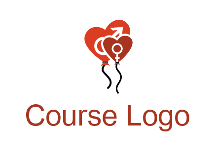male and female icon inside the heart balloons logo