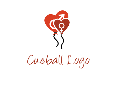 male and female icon inside the heart balloons logo