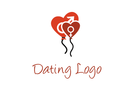male and female icon inside the heart balloons logo