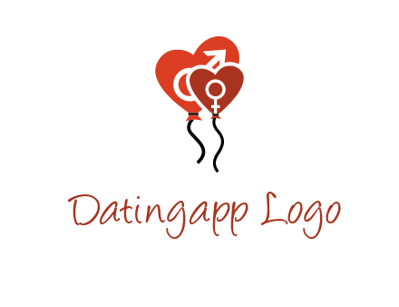 male and female icon inside the heart balloons logo