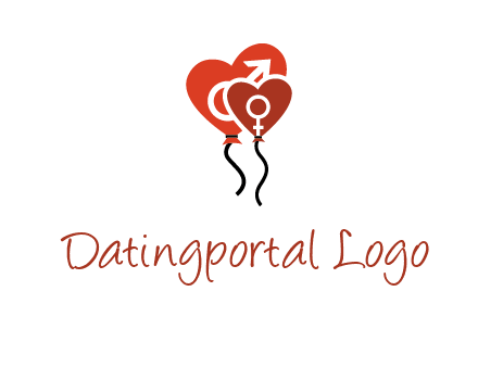 male and female icon inside the heart balloons logo