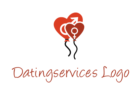 male and female icon inside the heart balloons logo