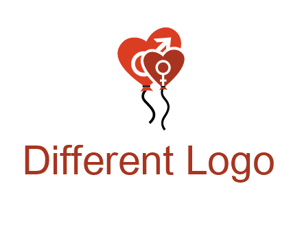 male and female icon inside the heart balloons logo