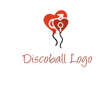 male and female icon inside the heart balloons logo