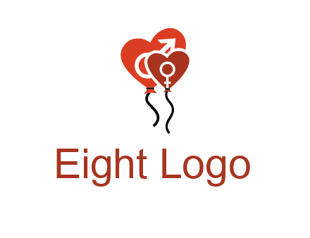 male and female icon inside the heart balloons logo