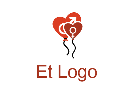male and female icon inside the heart balloons logo
