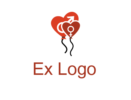 male and female icon inside the heart balloons logo