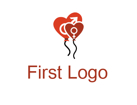 male and female icon inside the heart balloons logo