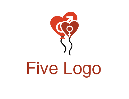 male and female icon inside the heart balloons logo