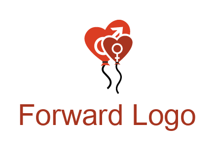 male and female icon inside the heart balloons logo