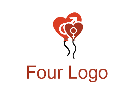 male and female icon inside the heart balloons logo