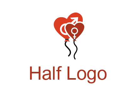 male and female icon inside the heart balloons logo