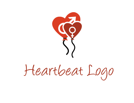 male and female icon inside the heart balloons logo