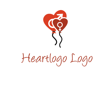 male and female icon inside the heart balloons logo
