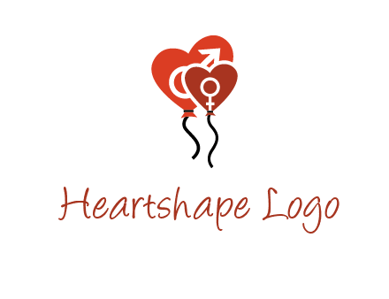 male and female icon inside the heart balloons logo