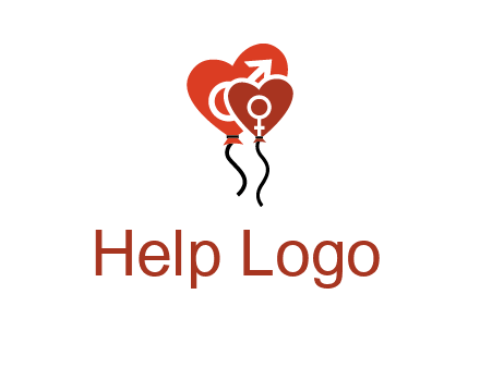 male and female icon inside the heart balloons logo