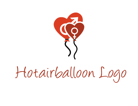 male and female icon inside the heart balloons logo