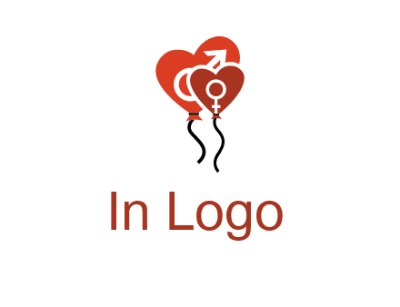 male and female icon inside the heart balloons logo